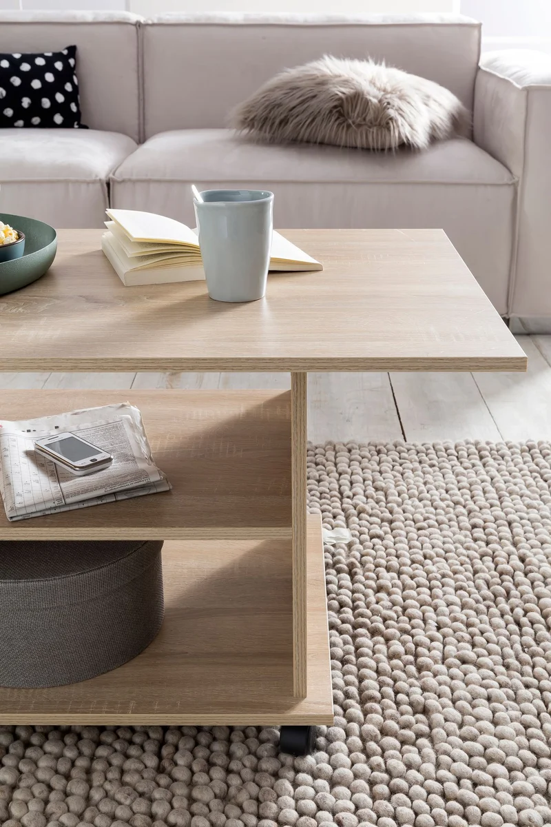 Couchtisch WL5.739 Sonoma drehbar mit Rollen Holz Stauraum 95x51x54,5cm