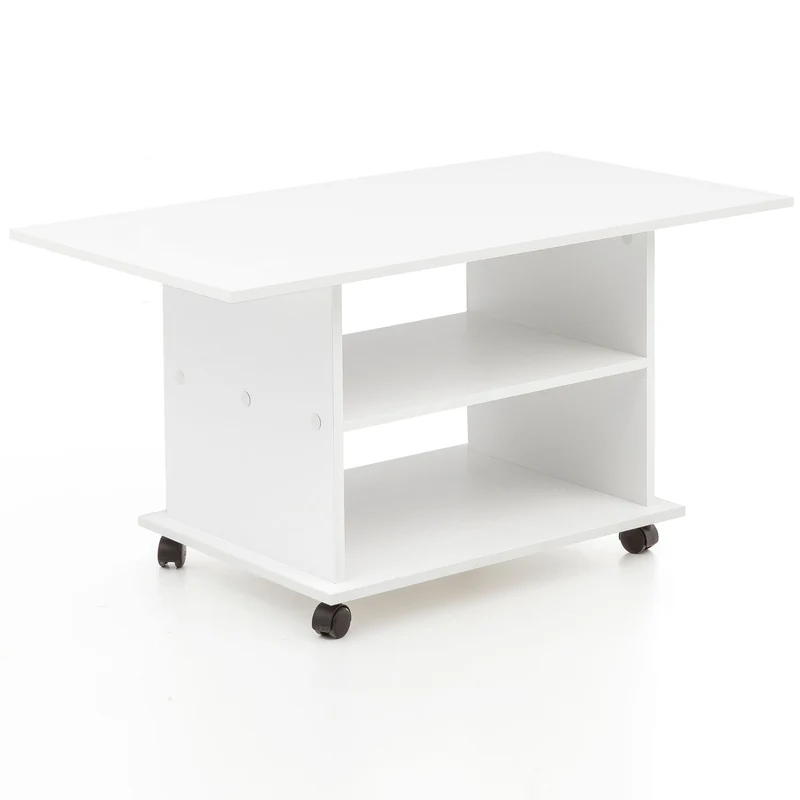 Couchtisch WL5.738 Weiß Drehbar Rollen Stauraum 95x51x54,5cm Holz