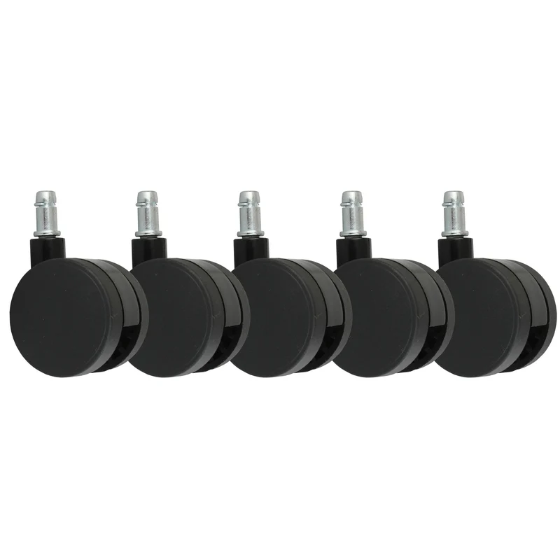 Bürostuhlrollen Set 5 Schwarz 11mm Stift 60mm Weichbodenrollen