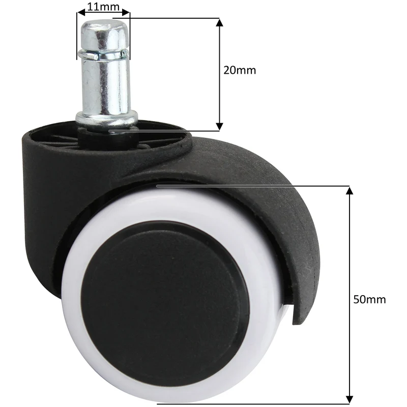 Bürostuhlrollen 5er Set Hartboden 11mm Stift 50mm Weiß Premium
