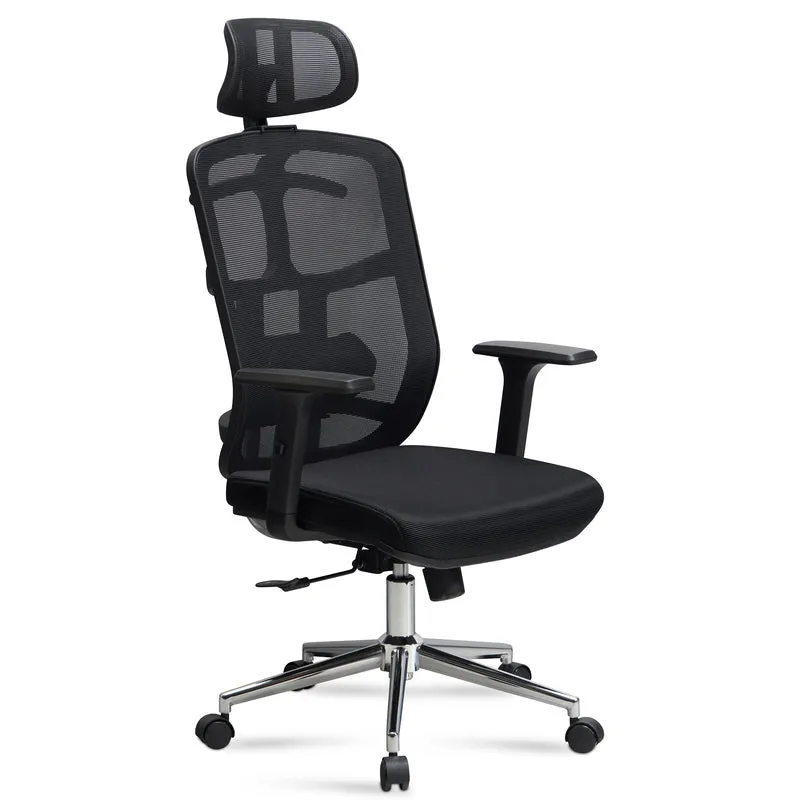 Bürostuhl Schwarz Mesh ergonomisch höhenverstellbar mit Kopfstütze