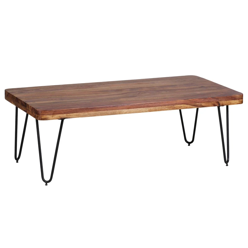 Couchtisch BAGLI 115cm Sheesham Massivholz Metallbeine Landhausstil