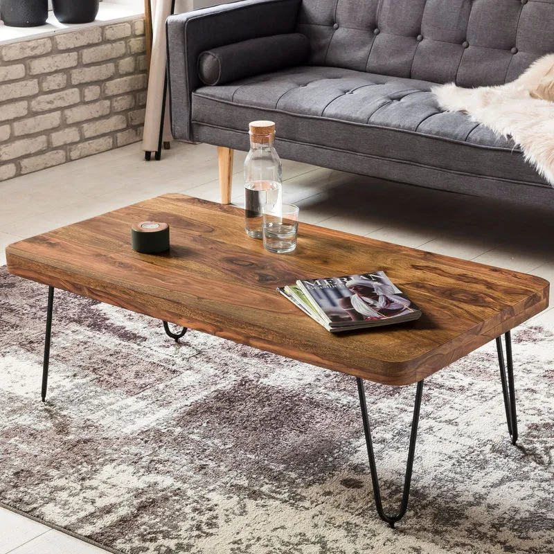 Couchtisch BAGLI 115cm Sheesham Massivholz Metallbeine Landhausstil