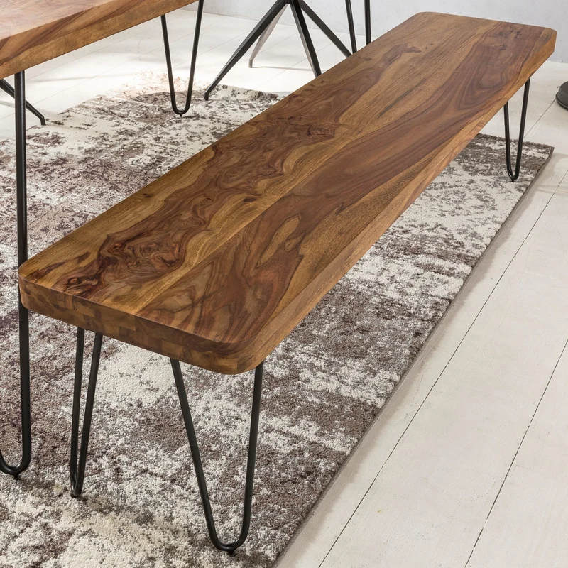 Sitzbank BAGLI 120x45x40cm Sheesham Massivholz Landhausstil Natur