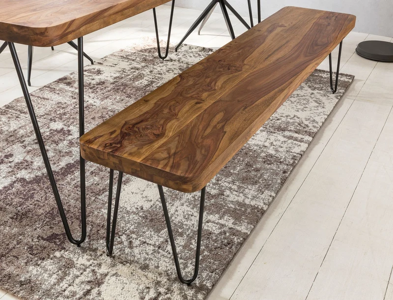 Sitzbank BAGLI 120x45x40cm Sheesham Massivholz Landhausstil Natur