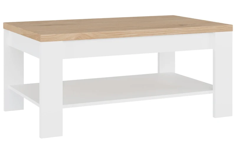 Couchtisch DURAOAK 100 x 60 cm Weiß glänzend / Wildeiche Dekor, Forte