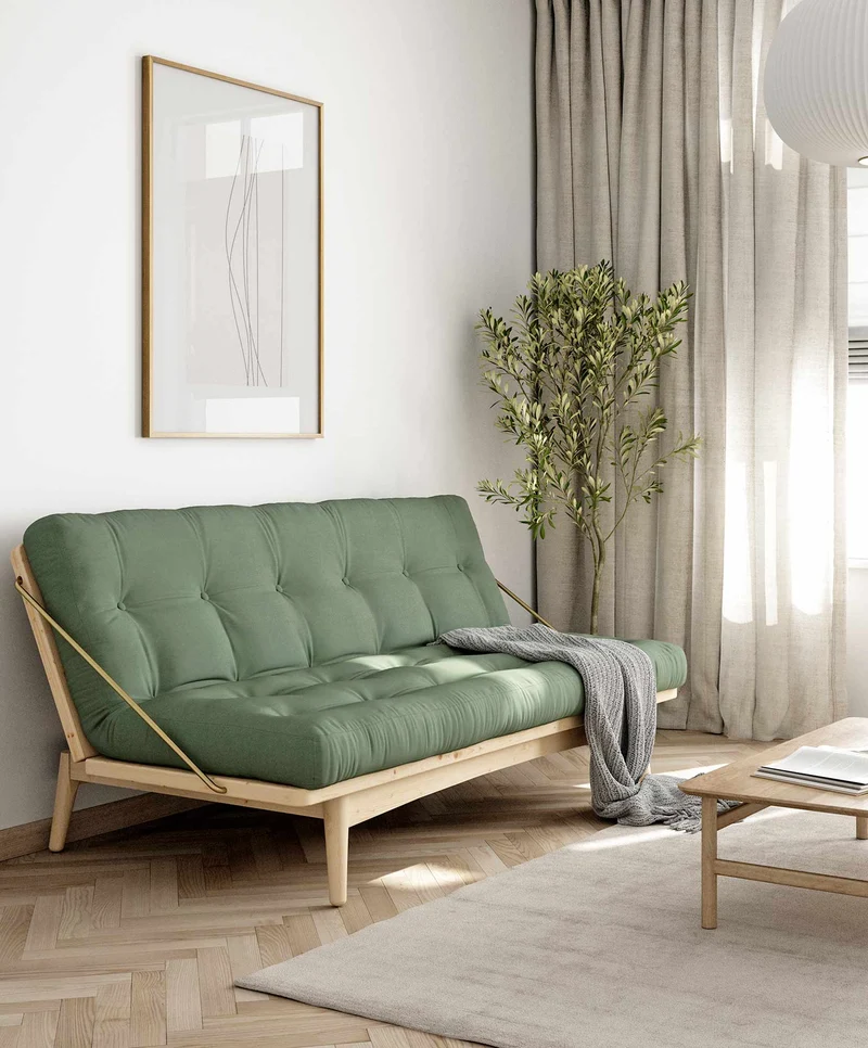 Klappcouch Sofa FOLK mit Klappfunktion Kiefer natur lackiert von Karup