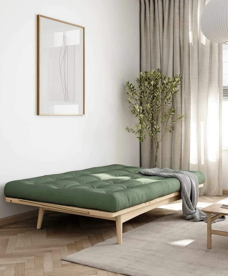 Klappcouch Sofa FOLK mit Klappfunktion Kiefer natur lackiert von Karup
