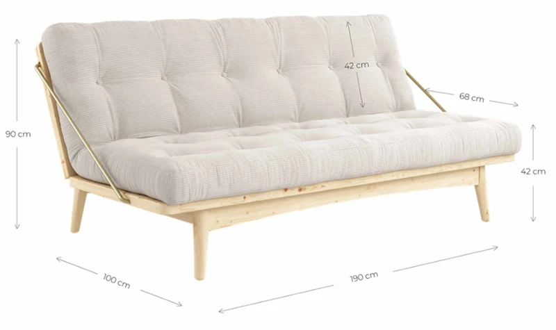 Klappcouch Sofa FOLK mit Klappfunktion Kiefer natur lackiert von Karup