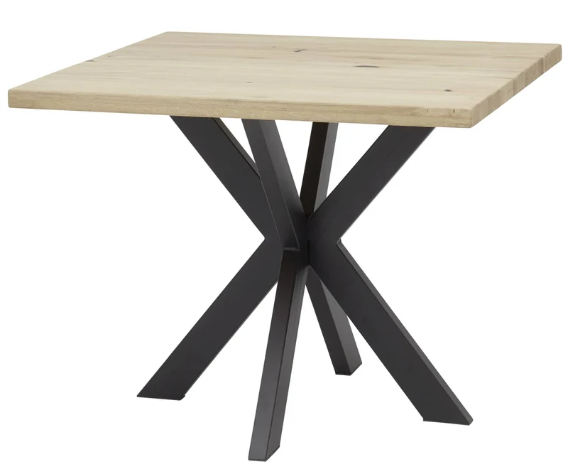 Esstisch MICKY 100 x 100 cm Eiche massiv X-Gestell Metall schwarz