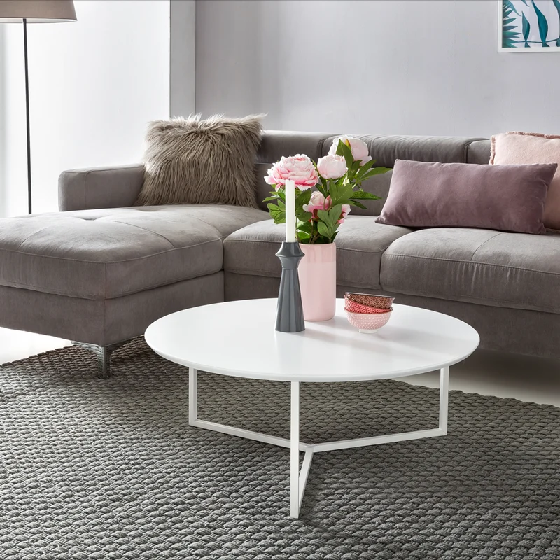 Couchtisch Design MDF Holz weiß matt Metallgestell ø 80cm rund modern
