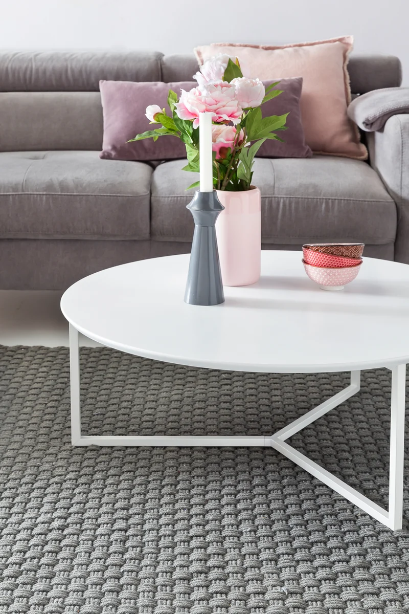 Couchtisch Design MDF Holz weiß matt Metallgestell ø 80cm rund modern