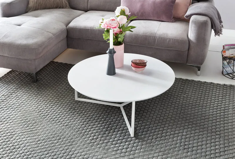 Couchtisch Design MDF Holz weiß matt Metallgestell ø 80cm rund modern