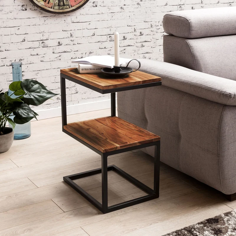 Beistelltisch Akola S-Form Sheesham Metall 45x60x30cm Landhausstil