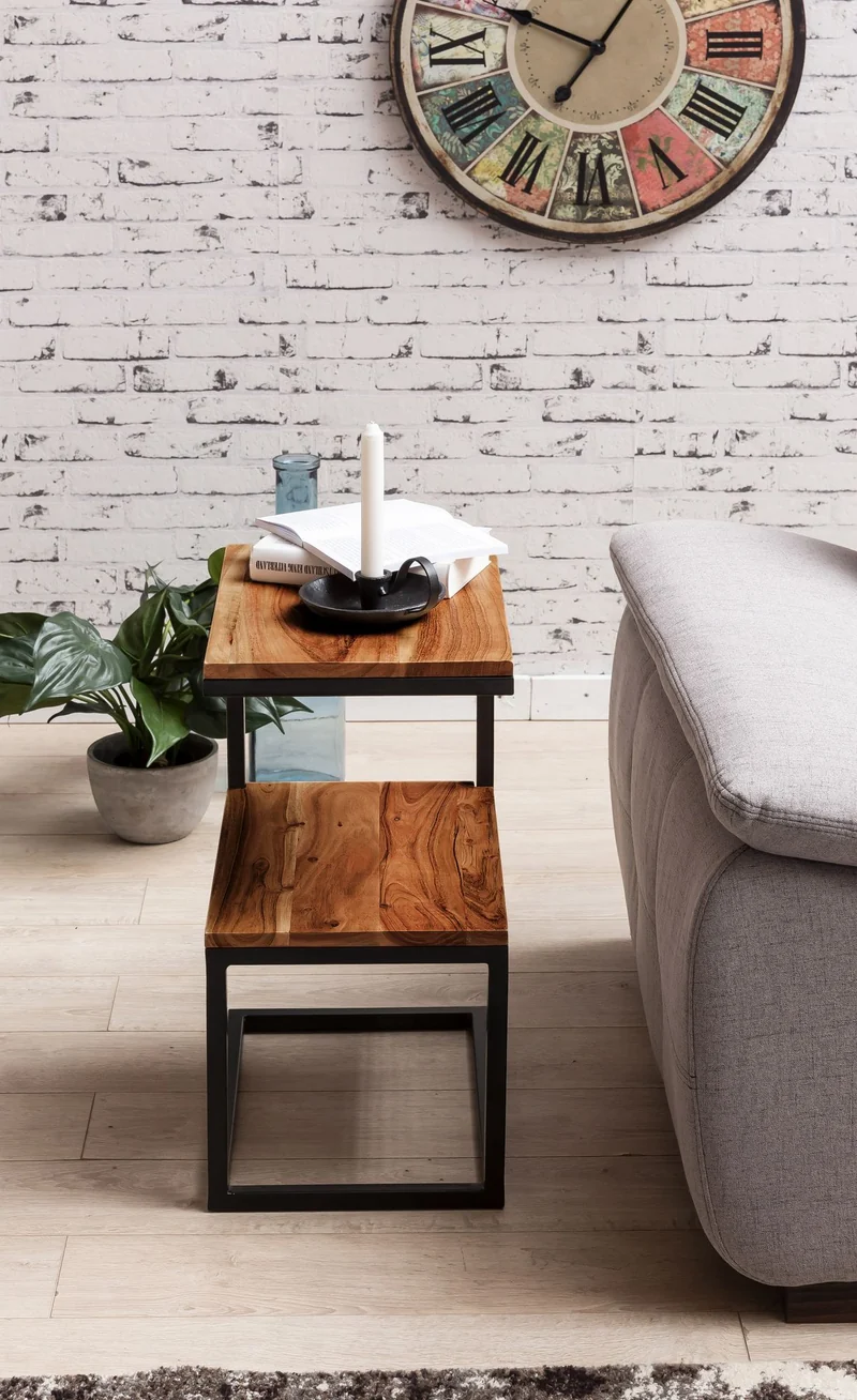 Beistelltisch Akola S-Form Sheesham Metall 45x60x30cm Landhausstil