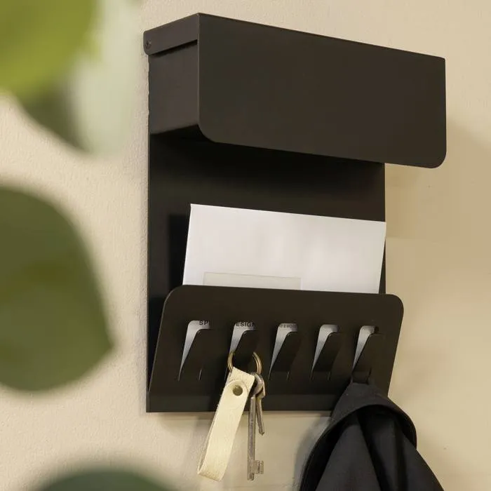 Wandgarderobe KEEPER Schwarz Garderobe 5 Haken und Klappe, von Spinder