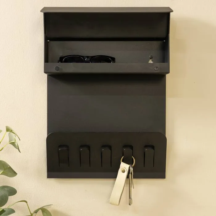 Wandgarderobe KEEPER Schwarz Garderobe 5 Haken und Klappe, von Spinder