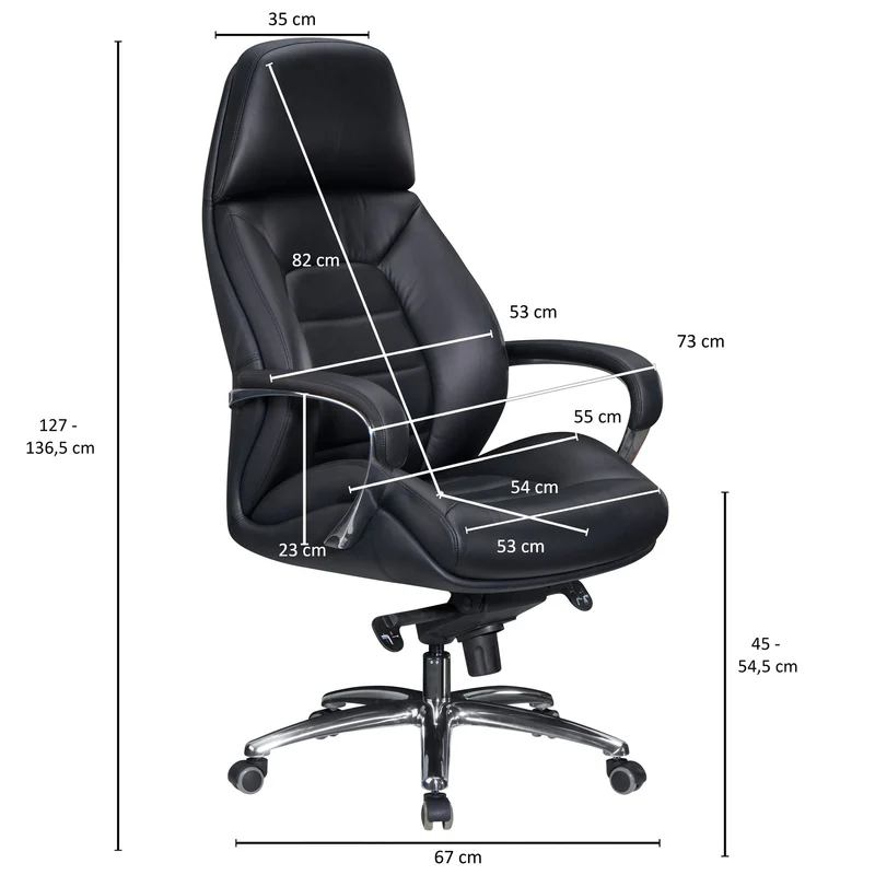 Bürostuhl Echtleder Schwarz Chefsessel höhenverstellbar ergonomisch 120kg