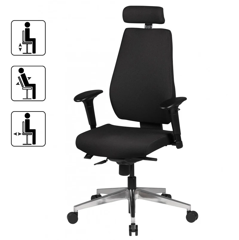 Bürostuhl SPM1.279 Chefsessel Stoff Schwarz Synchronmechanik Kopfstütze