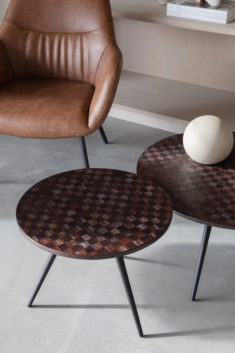 Couchtisch WEBSTER 2-er Set aus recyceltem Teakholzfurnier