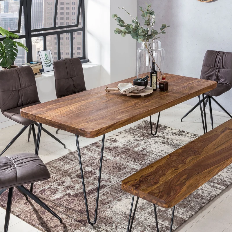 Esstisch BAGLI 200x80x76cm Sheesham Massivholz Metallbeine Landhausstil