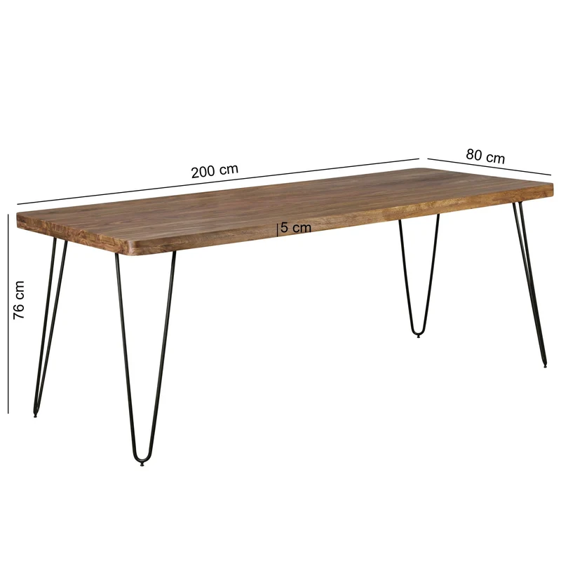 Esstisch BAGLI 200x80x76cm Sheesham Massivholz Metallbeine Landhausstil