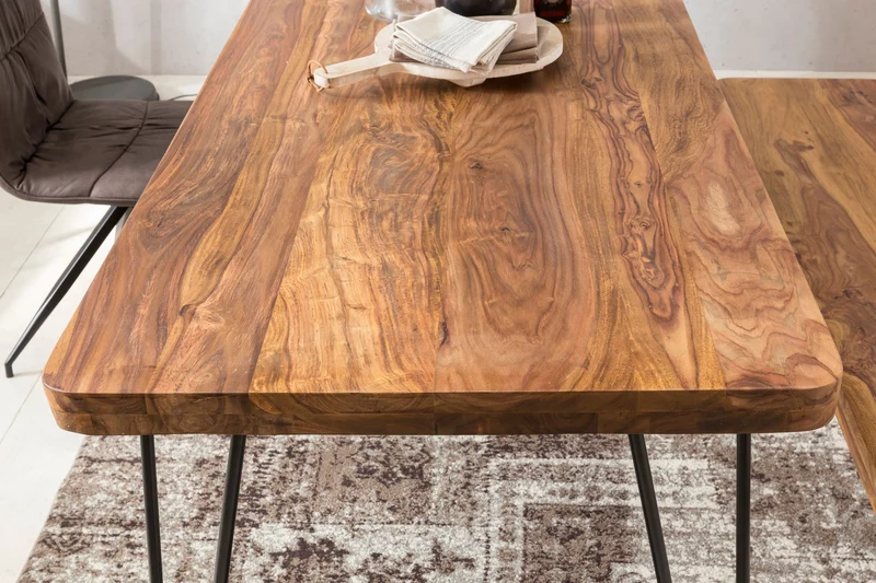Esstisch BAGLI 200x80x76cm Sheesham Massivholz Metallbeine Landhausstil