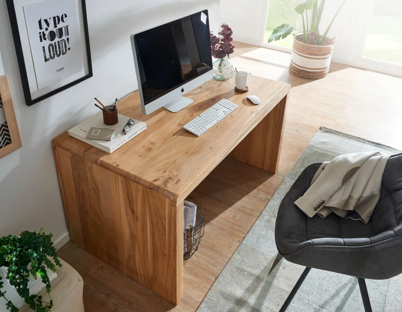 Schreibtisch BOHA 140cm Akazie Massivholz Landhausstil Büroablage