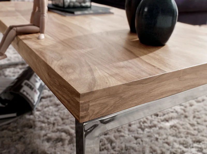 Couchtisch GUNA Akazie Massivholz 120cm Dunkelbraun Landhausstil