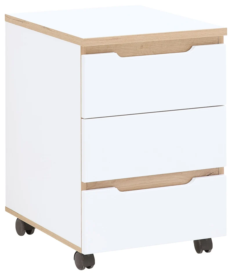 Rollcontainer MEMPHIS Weiß supermatt & Artisan Eiche – 3 Schubladen