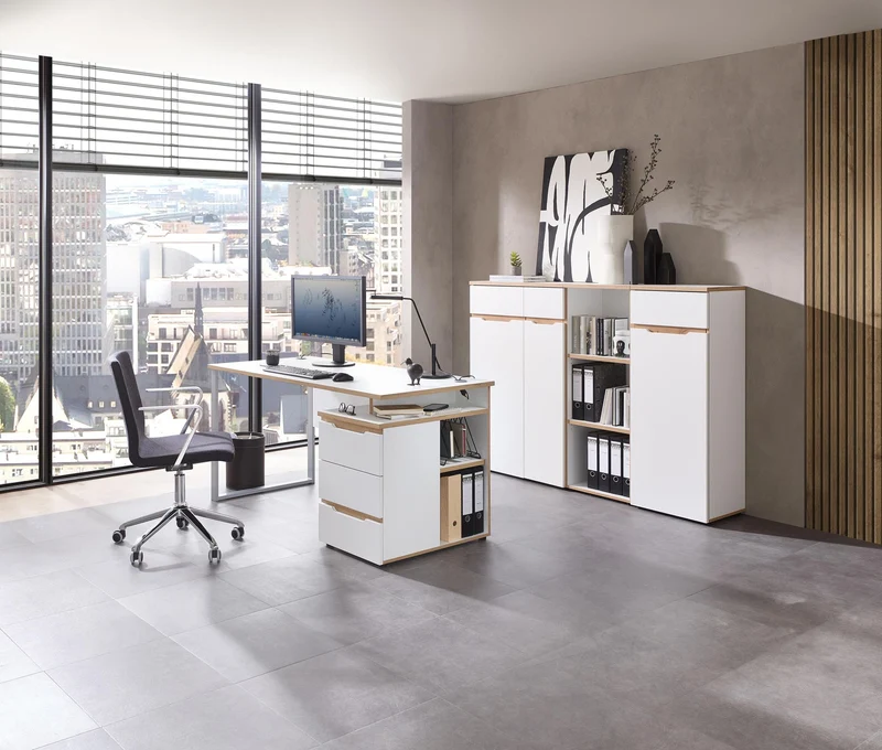 Büroschrank MEMPHIS 1-türig WH13 Weiß supermatt & Artisan Eiche
