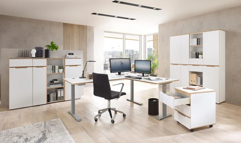 Büroschrank MEMPHIS 1-türig WH13 Weiß supermatt & Artisan Eiche