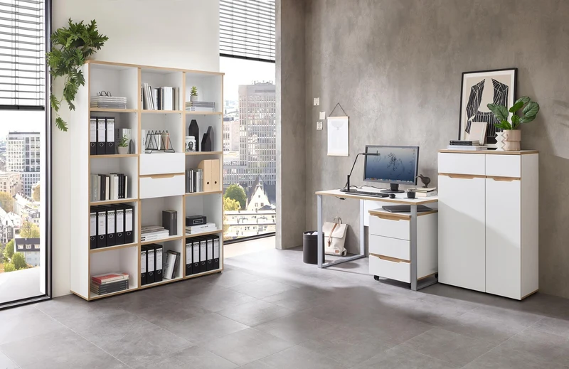 Büroschrank MEMPHIS 2-türig WH10 Weiß supermatt & Artisan Eiche