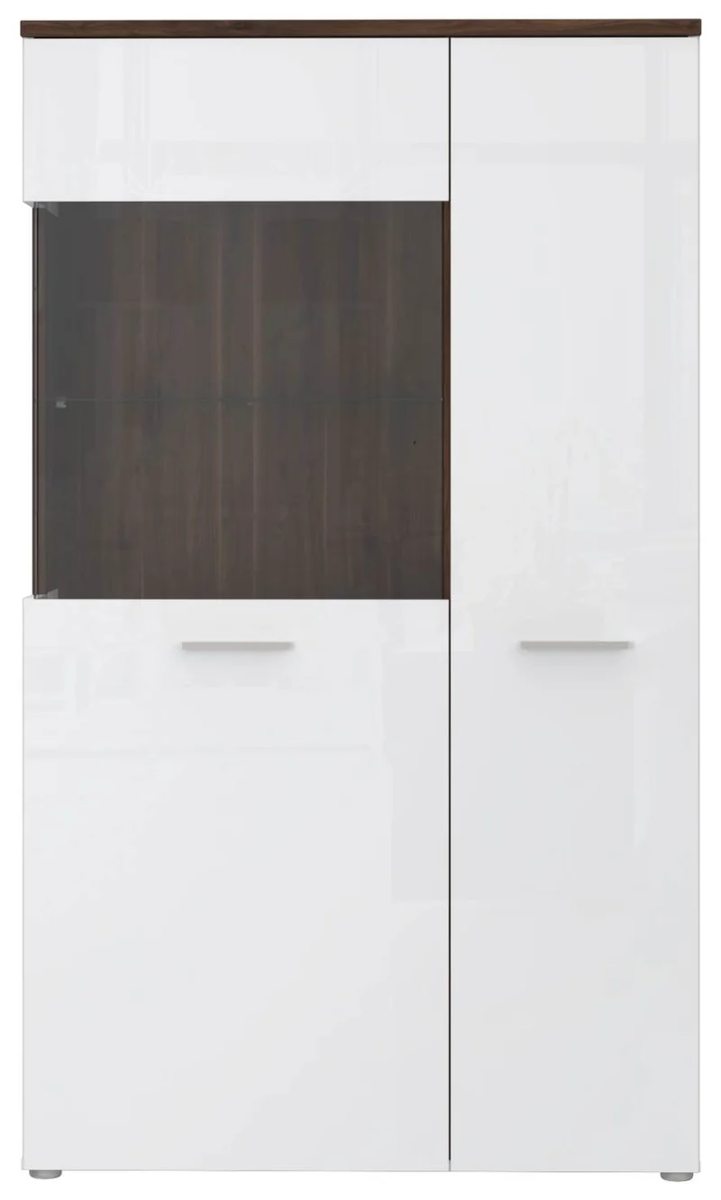 Highboard Vitrine RAIDON Optik: Weiß Walnuss Front Highgloss von Forte