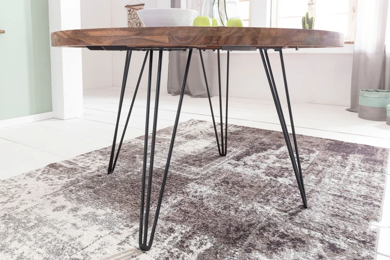Esszimmertisch Bagli rund Ø120cm Sheesham Massivholz Landhaus braun