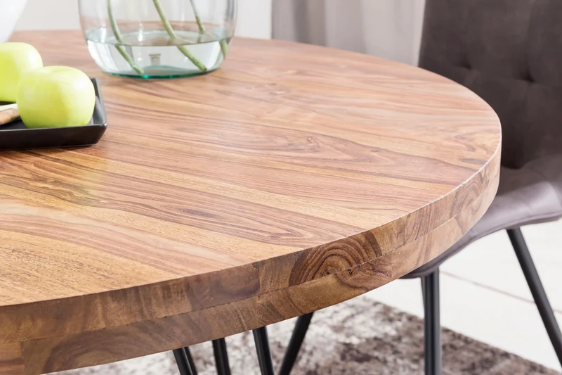Esszimmertisch Bagli rund Ø120cm Sheesham Massivholz Landhaus braun