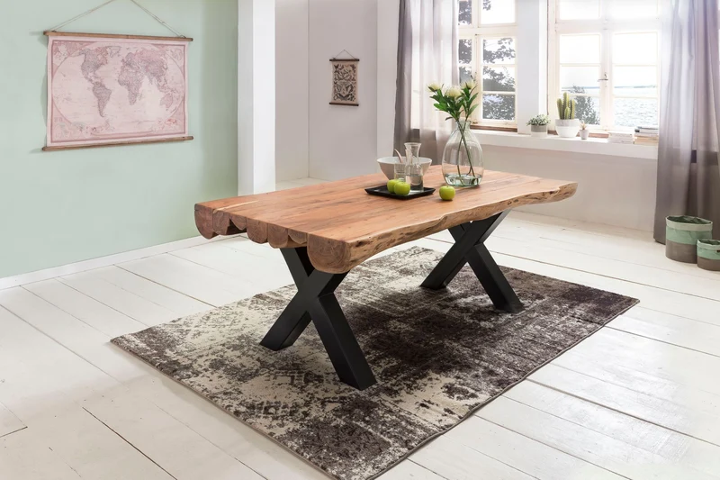 Esszimmertisch Akazie Vollholz 200x100 Landhausstil Baumstamm 8 Personen