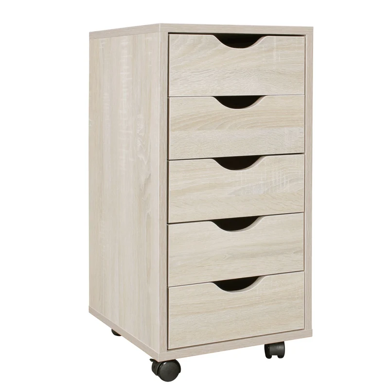 Rollcontainer 5 Schubladen MDF Sonoma modern Bürocontainer 33x64x38cm