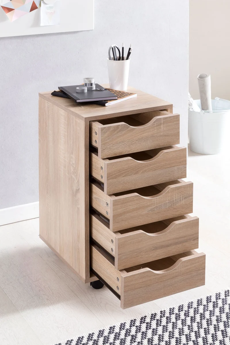 Rollcontainer 5 Schubladen MDF Sonoma modern Bürocontainer 33x64x38cm