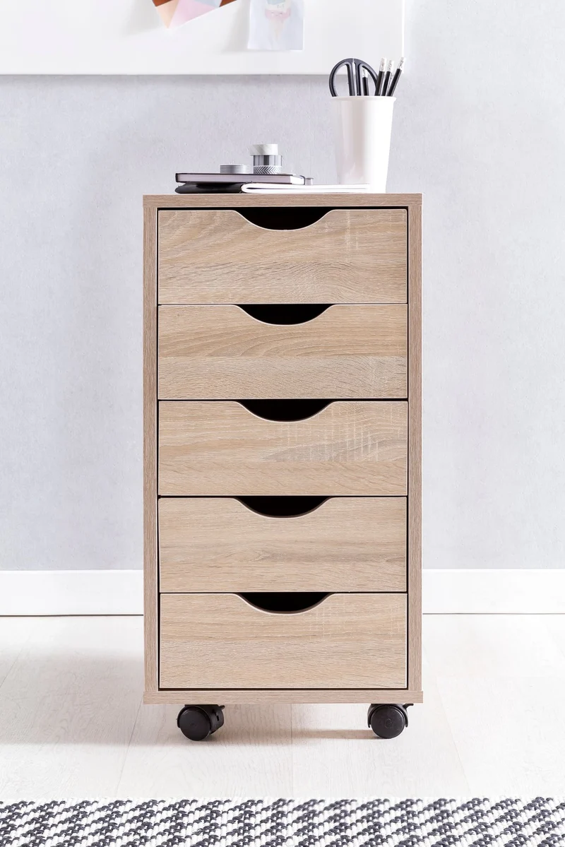 Rollcontainer 5 Schubladen MDF Sonoma modern Bürocontainer 33x64x38cm