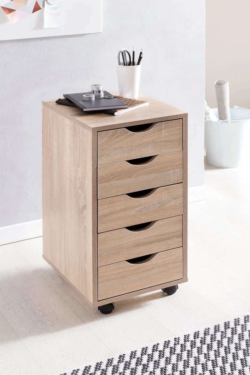 Rollcontainer 5 Schubladen MDF Sonoma modern Bürocontainer 33x64x38cm