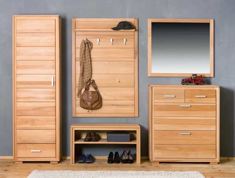 Garderoben Set Kernbuche Massivholz geölt, 5-teilig, Genf I-L