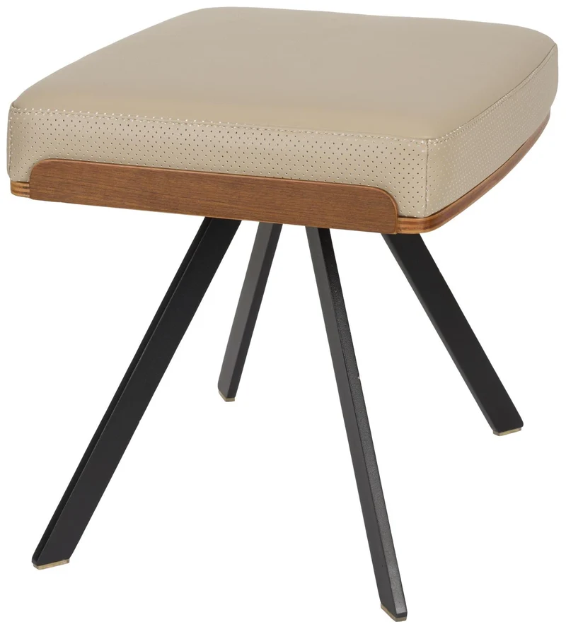 Hocker Frie | Eleganter Hocker in Lederoptik & Walnussfurnier
