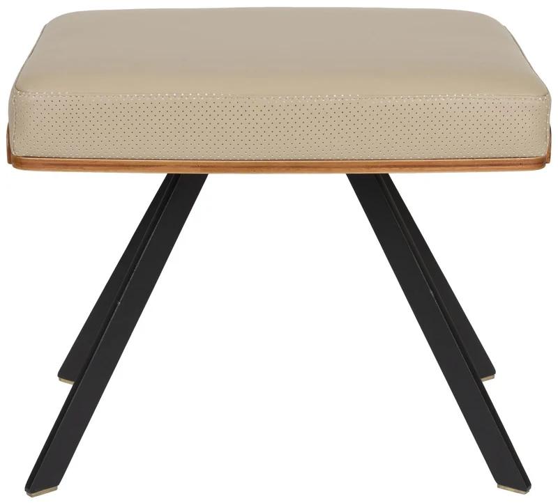 Hocker Frie | Eleganter Hocker in Lederoptik & Walnussfurnier