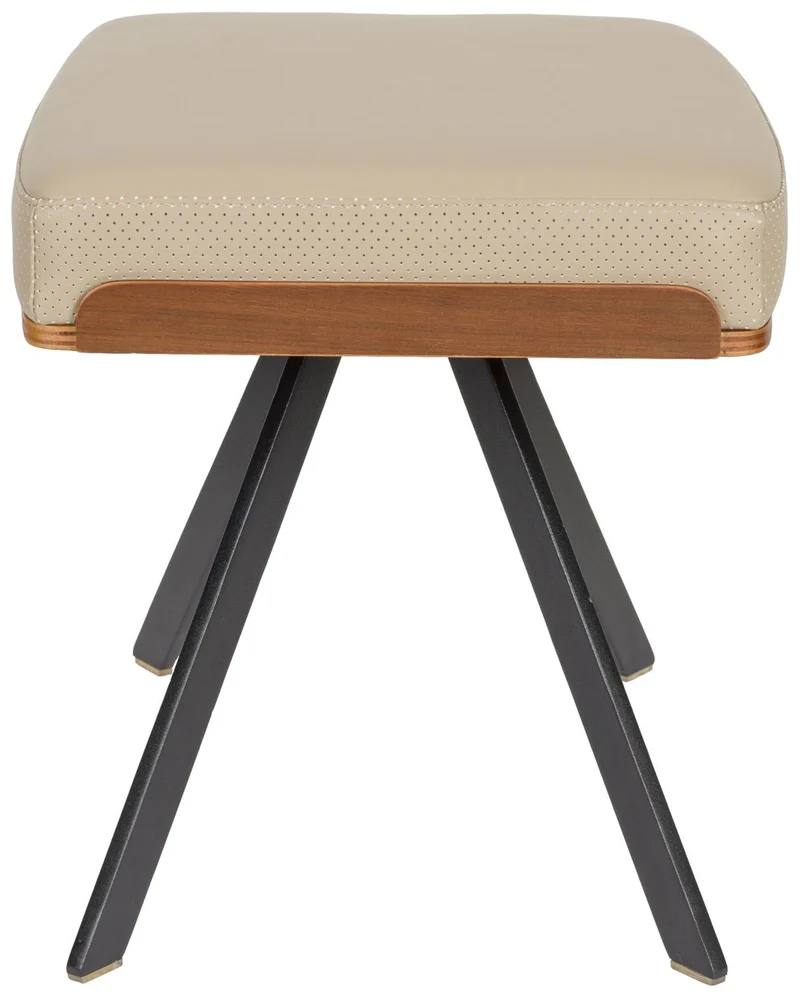Hocker Frie | Eleganter Hocker in Lederoptik & Walnussfurnier