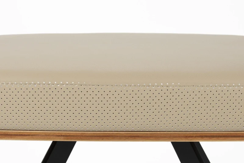 Hocker Frie | Eleganter Hocker in Lederoptik & Walnussfurnier