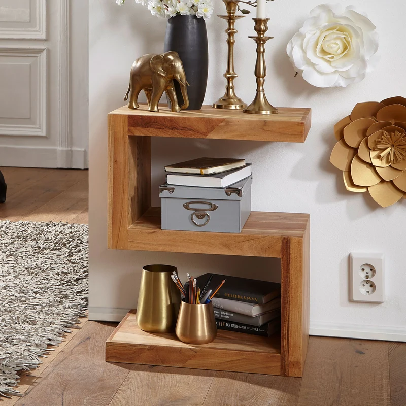 Beistelltisch Mumbai 60cm Akazie Massivholz Landhausstil Braun