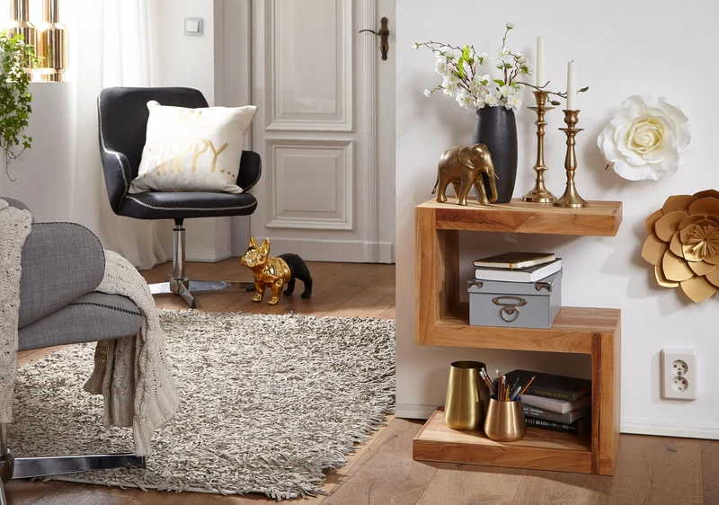 Beistelltisch Mumbai 60cm Akazie Massivholz Landhausstil Braun
