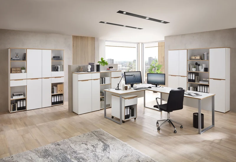 Büroregal MEMPHIS WH03 Weiß & Artisan Eiche – 5 Fächer Ordnerhöhe