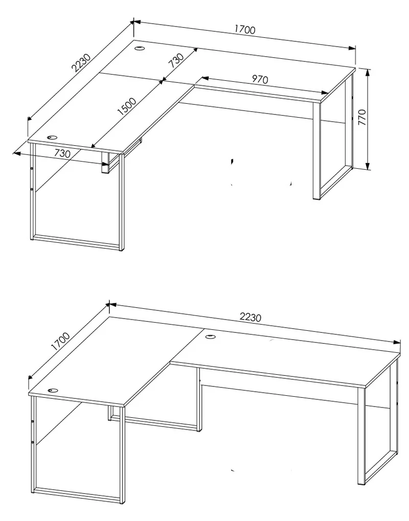 Winkel-Schreibtisch MEMPHIS Weiß - Metallgestell 229 x 170 cm